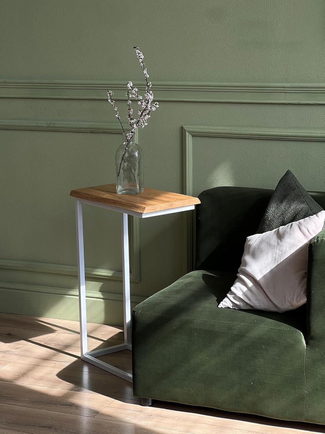 BestLoft® Beistelltisch San Jose Laptoptisch (Gestell weiss+Platte hell MIT Baumkante), Gestell Weis