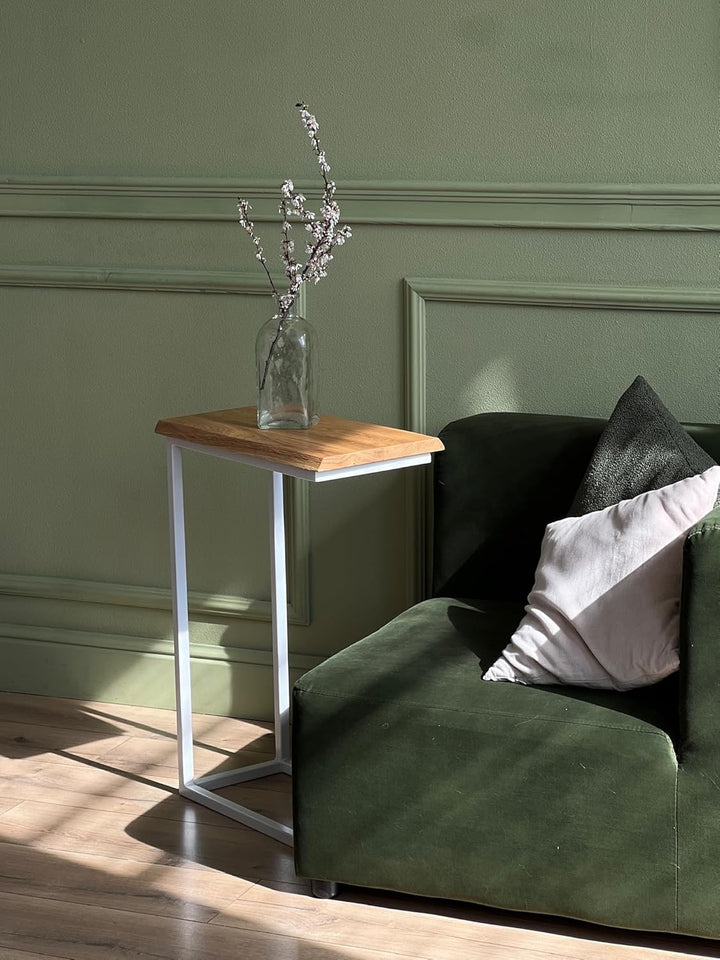 BestLoft® Beistelltisch San Jose Laptoptisch (Gestell weiss+Platte hell MIT Baumkante), Gestell Weis