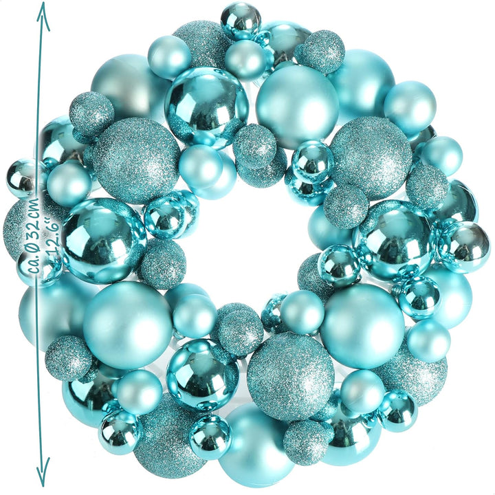 com-four® Türkranz Weihnachten - Adventskranz mit verschiedenen Christbaumkugeln in schönen Farben Ø