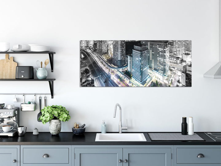 Glasbild Panorama | Wandbild aus Echtglas | Moderne Architektur in Tokio | 100x40 cm | inkl. Aufhäng