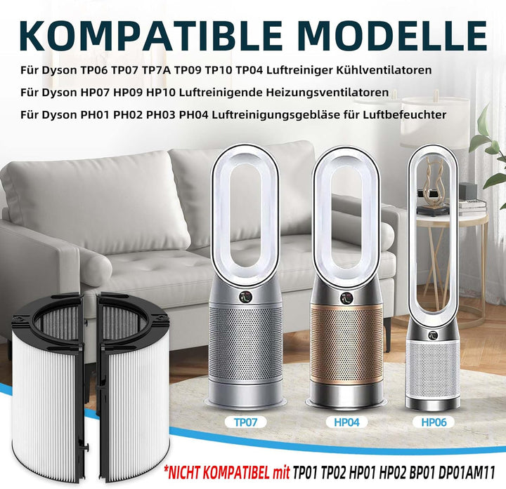 2-in-1 Luftreiniger HEPA Ersatzfilter Kompatibel mit Dyson TP06 TP7A TP09 TP10 HP07 TP07 HP09 HP10 P