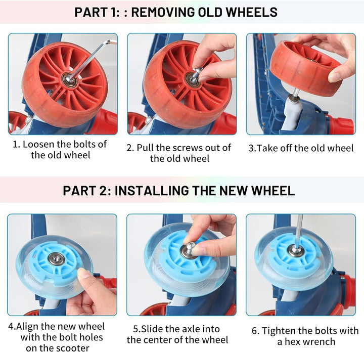 DBREAKS Leuchtende Stunt Scooter Rollen, 2 Stßck LED-Lichtrollen, 100mm Led Scooter Ersatzräder Räde