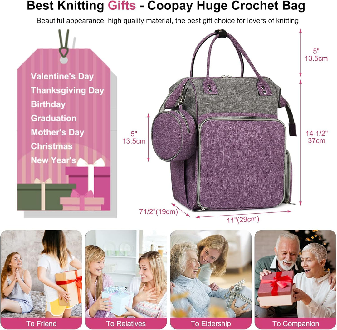 Coopay Multifunktion Stricktasche Rucksack, Reise Häkeltasche mit 6 Garnösen, Grosse Garnaufbewahrun