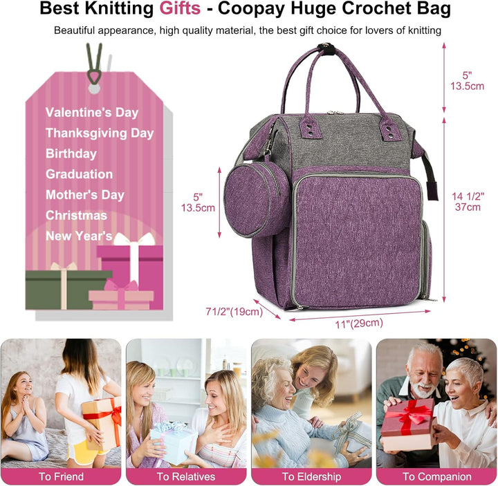 Coopay Multifunktion Stricktasche Rucksack, Reise Häkeltasche mit 6 Garnösen, Grosse Garnaufbewahrun