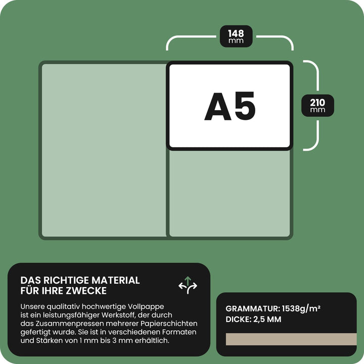Netuno 100x Graupappe DIN A5 148x 210 mm 1538g Graukarton 2,5 mm Buchbinderpappe für Bastelarbeiten