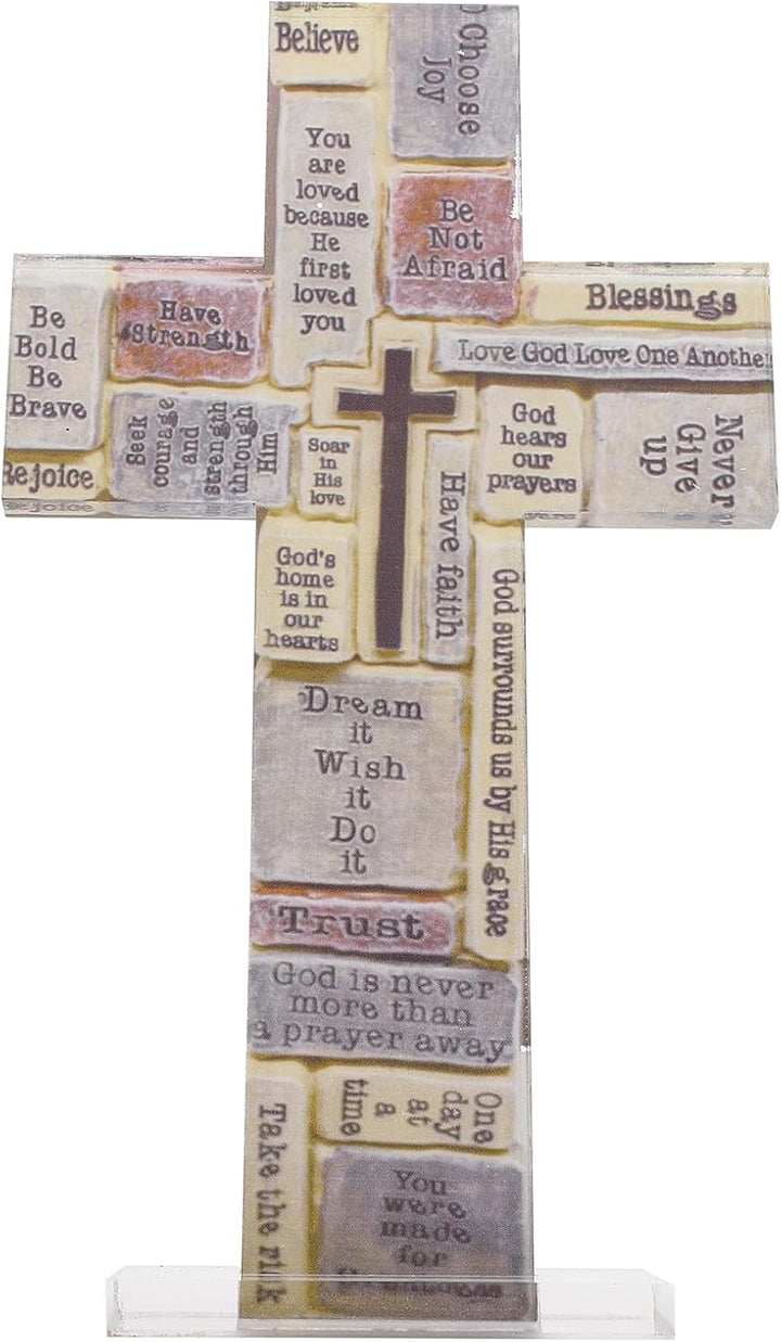 HOMSFOU Acryl Kreuz Figur Tischdeko Kruzifix Stehend Kinderkreuz Stehkreuz Tischkreuz Standkreuz Mot