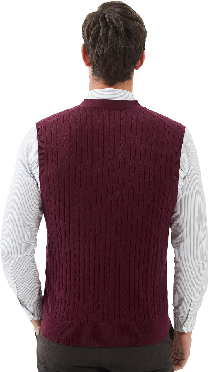 Kallspin Herren Strickweste Ärmellos Cardigan Wollmischung mit Zopfmuster und Knöpfen S Burgund, S B
