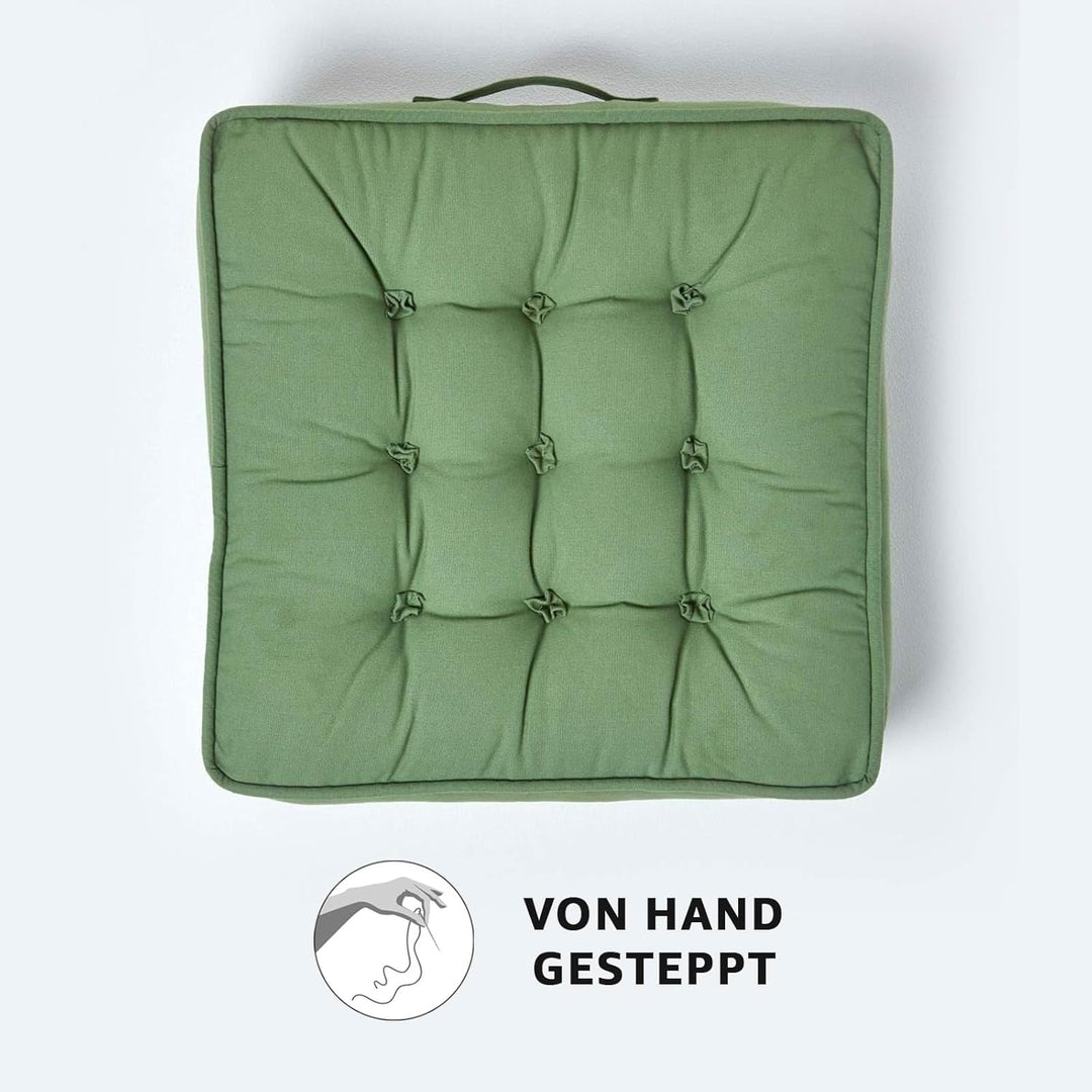 Homescapes Dickes Sitzkissen 50x50 cm grün, 10 cm hohe Sesselauflage/Sitzerhöhung mit Baumwoll-Bezug