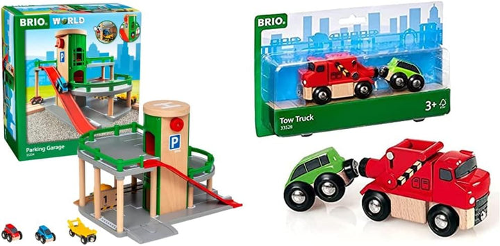 BRIO World 33204 Parkhaus, Strassen & Schienen – Eisenbahnzubehör Holzeisenbahn – Empfohlen für Kind