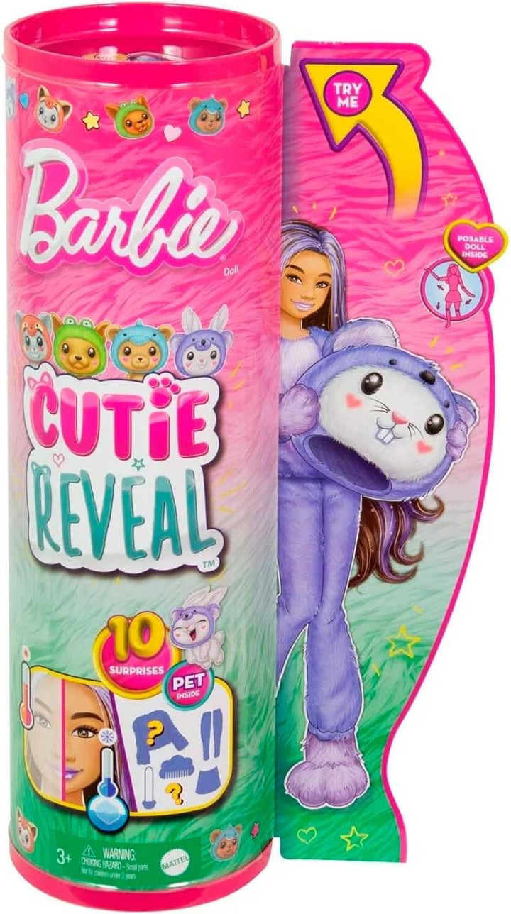 BARBIE Cutie Reveal Puppe - 10 Überraschungen in einer Verpackung, Plüschtierfreunde, Hase in Koala-