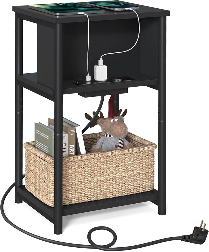 VASAGLE Beistelltisch, Nachttisch mit Steckdose, schmal, 2 AC-Anschlüsse, 2 USB-Anschlüsse, 30 x 34