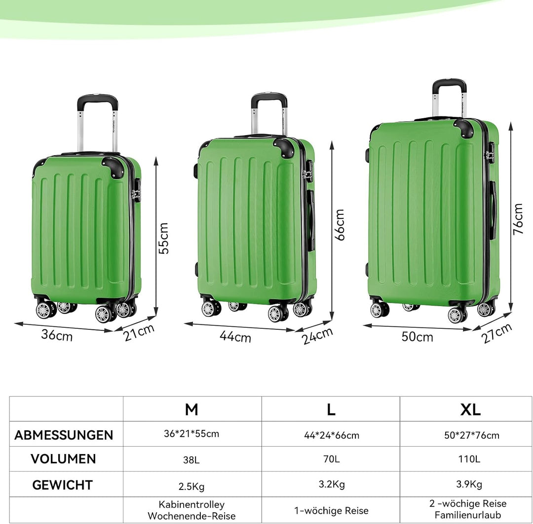 BEIBYE Zwillingsrollen Hardcase Reisekoffer Koffer Trolleys Hartschale in XL-L-M in 14 Farben (Olive