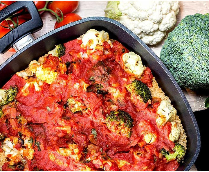 Eurloux Guss-Kasserolle Set & Deckel24 x 24 cm - quadratische Universal Bratenkasserolle mit Beschic