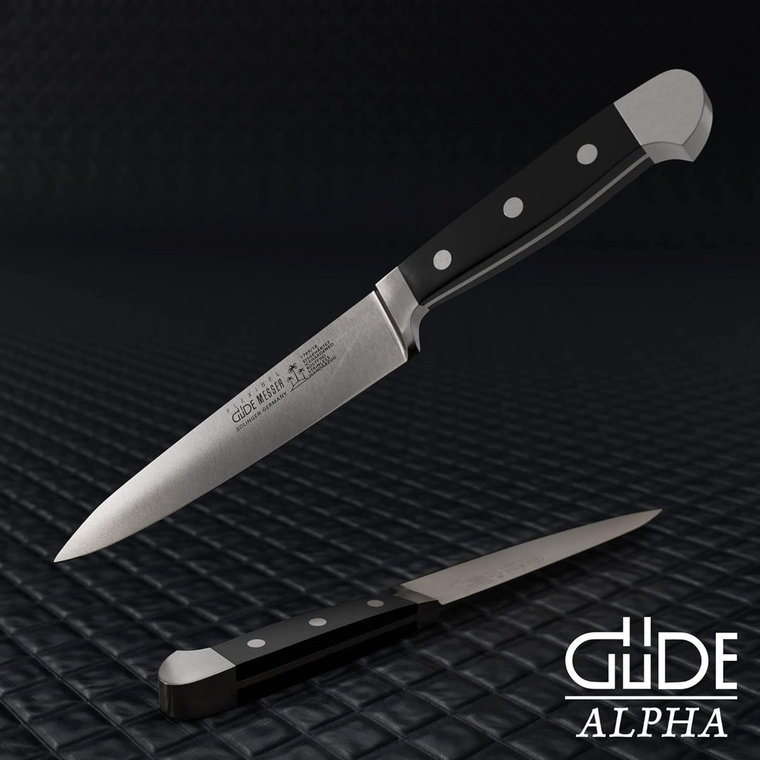 GÜDE Solingen - Filiermesser flexibel geschmiedet, 18 cm, POM schwarz, ALPHA, Doppelkropf, Handmade