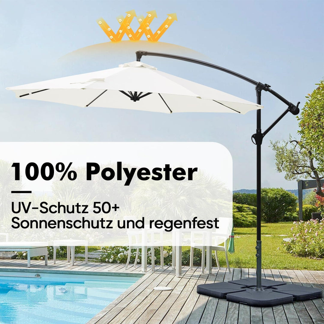 Sekey® LED Solar Ampelschirm 300cm LED Sonnenschirm-Solarbetrieben - UV50+ Sonnenschutz - Robust und