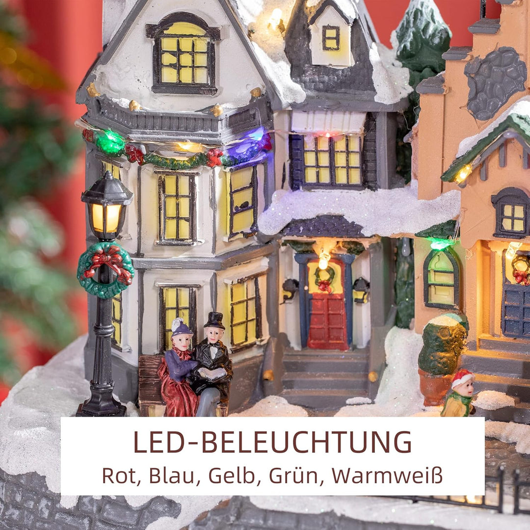 HOMCOM Weihnachtsdorf Weihnachtsdeko mit LED Tischdeko Weihnachtsstadt Winterlandschaft Winterdorf m