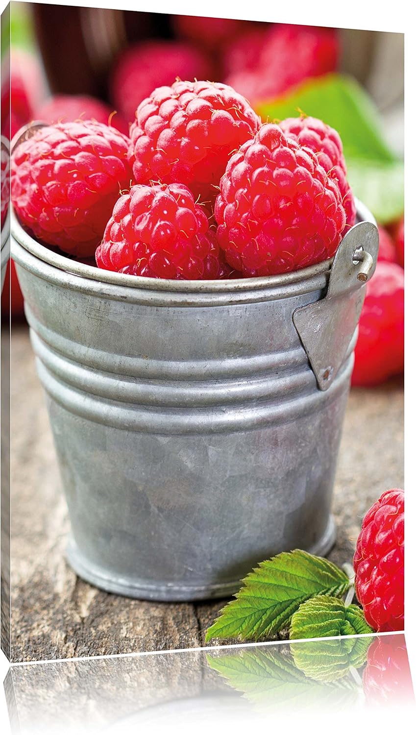 Himbeeren im Eimer, Format: 100x70 auf Leinwand, XXL riesige Bilder fertig gerahmt mit Keilrahmen, K