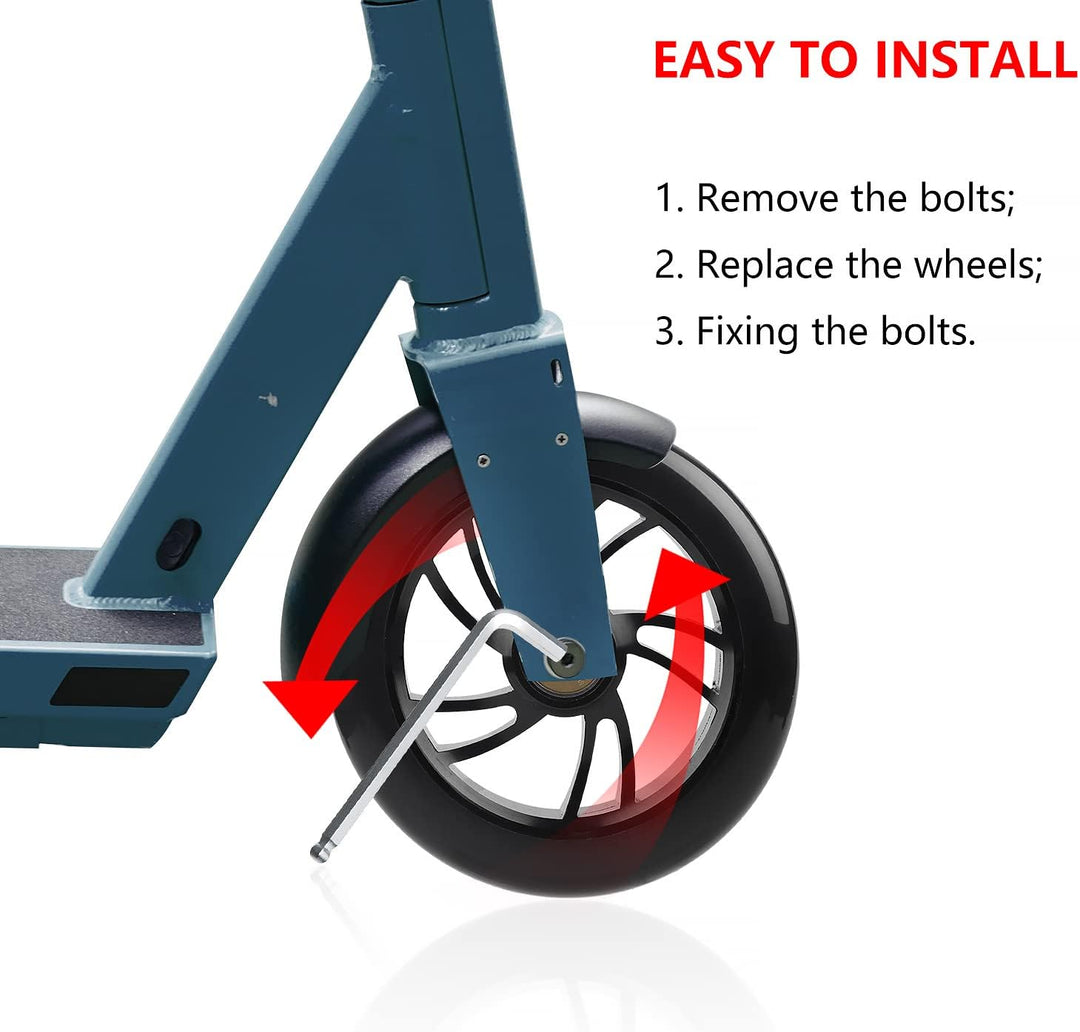 DBREAKS 2 Stück Stunt Scooter Rollen 100mm, Ersatzräder für Scooter 100mm Schwarz, Scooter Ersatzräd