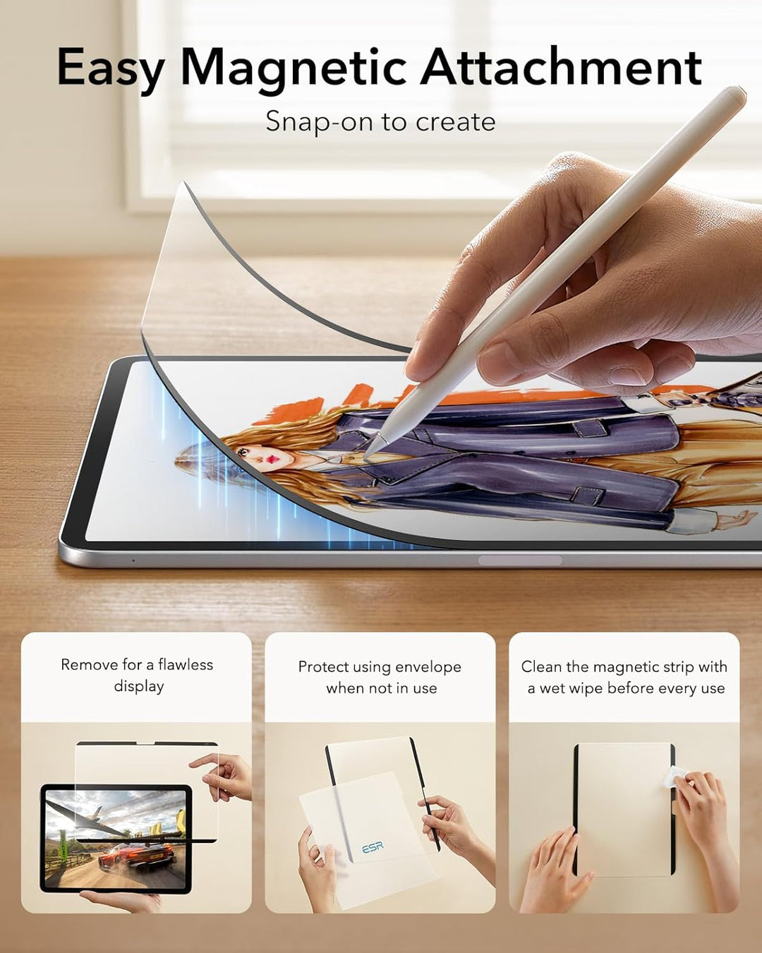 ESR für iPad Pro 13 (2024) Paper Feel magnetischer Schutzfolie, Schreiben und Zeichnen wie auf Papie