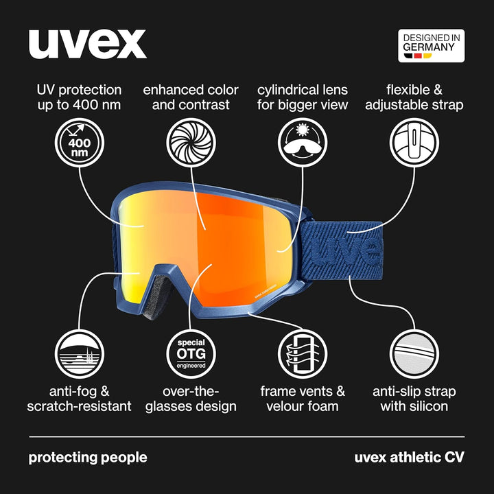 Uvex Unisex Athletic Cv Skibrille (1er Pack) Einheitsgrösse navy matt/orange-green, Einheitsgrösse n