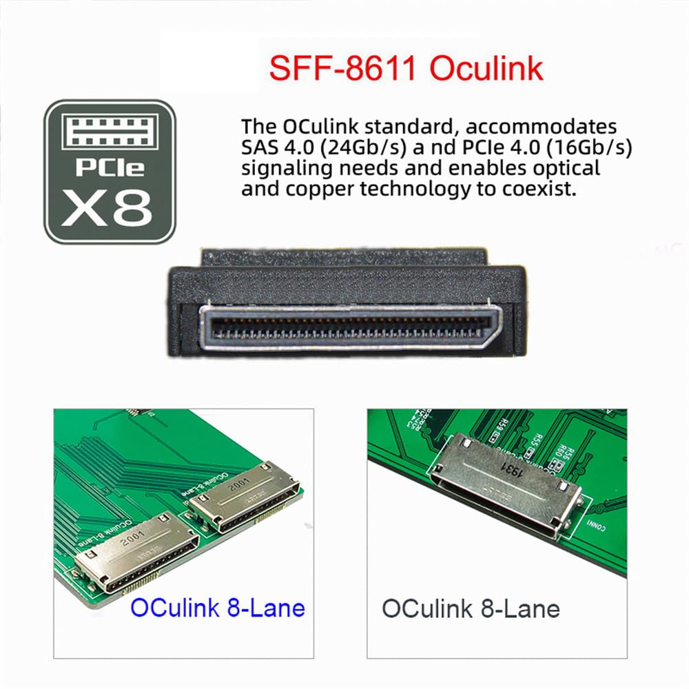 cablecc Oculink PCIe PCI-Express Datenkabel, aktiv, SFF-8611 8i auf SFF-8654 8i 8X Slimline SSD 50cm