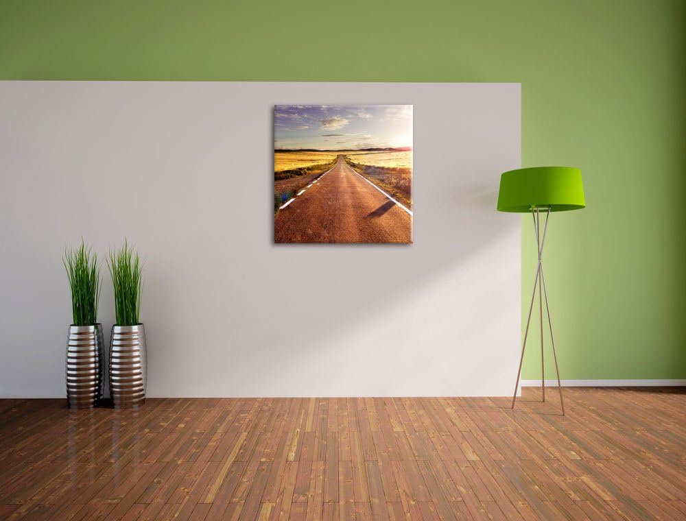 Feldweg im Sonnenschein, Format: 70x70 auf Leinwand, XXL riesige Bilder fertig gerahmt mit Keilrahme