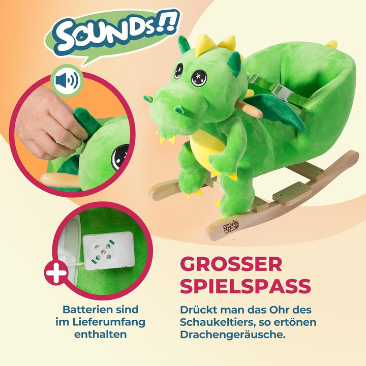 DEUBA® Schaukeldino Schaukeltier Plüsch Schaukel Wippe Pferd Kinder Baby Spielzeug Sound-Geräusche i