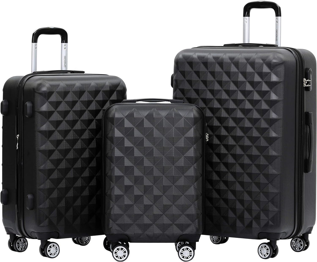 BEIBYE Zwillingsrollen 2066 Hartschale Trolley Koffer Reisekoffer Gepäck M-L-XL-Set (Schwarz, Set) S