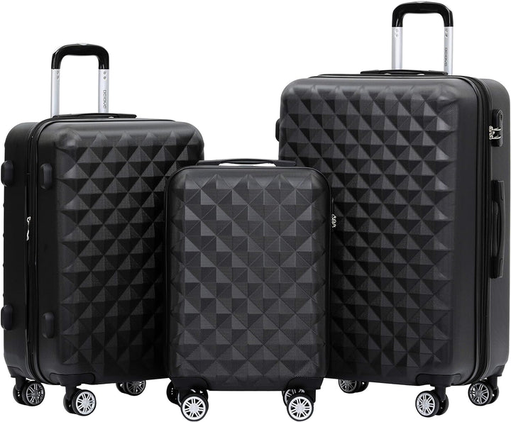 BEIBYE Zwillingsrollen 2066 Hartschale Trolley Koffer Reisekoffer Gepäck M-L-XL-Set (Schwarz, Set) S