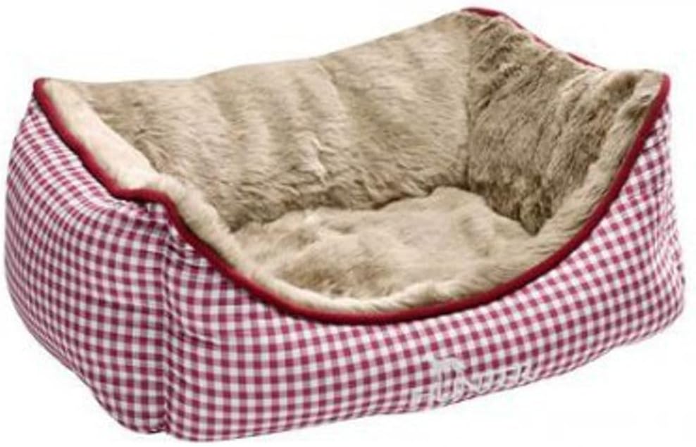 HUNTER Astana Hundesofa, mit weichem Plüschbesatz, Wendekissen, Karo-Muster, 80 x 60 cm, rot Karo ro