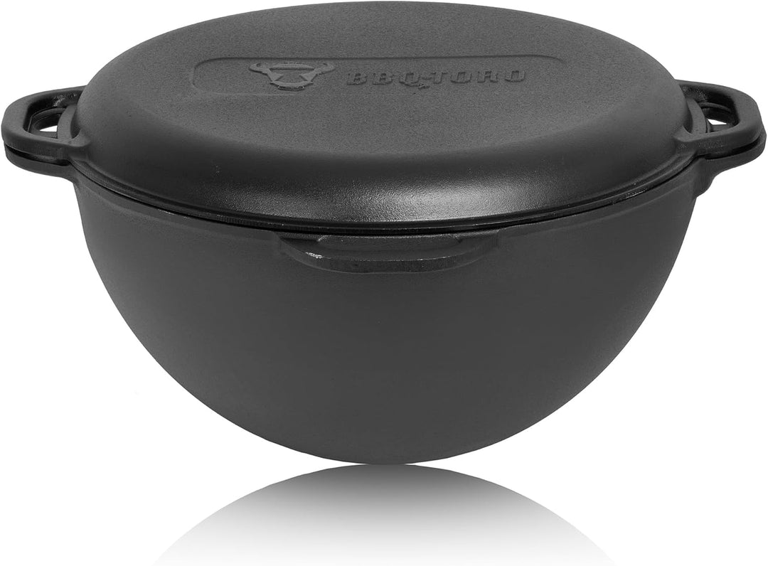 BBQ-Toro Gusseisen Kazan mit Deckel | 19 Liter | Traditioneller Gusstopf | Kasan mit rundem Boden |