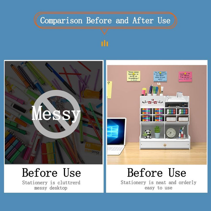 Hggzeg Weisser Schreibtisch-Organizer mit Schublade, DIY-Bleistifthalter, Schreibtisch-Organizer für