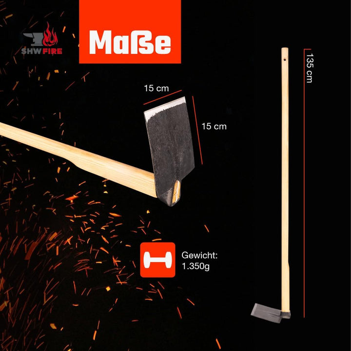 SHW-FIRE Regensburger Gartenhacke - Breitblatt - 135cm Eschenholzstiel, scharf geschmiedet