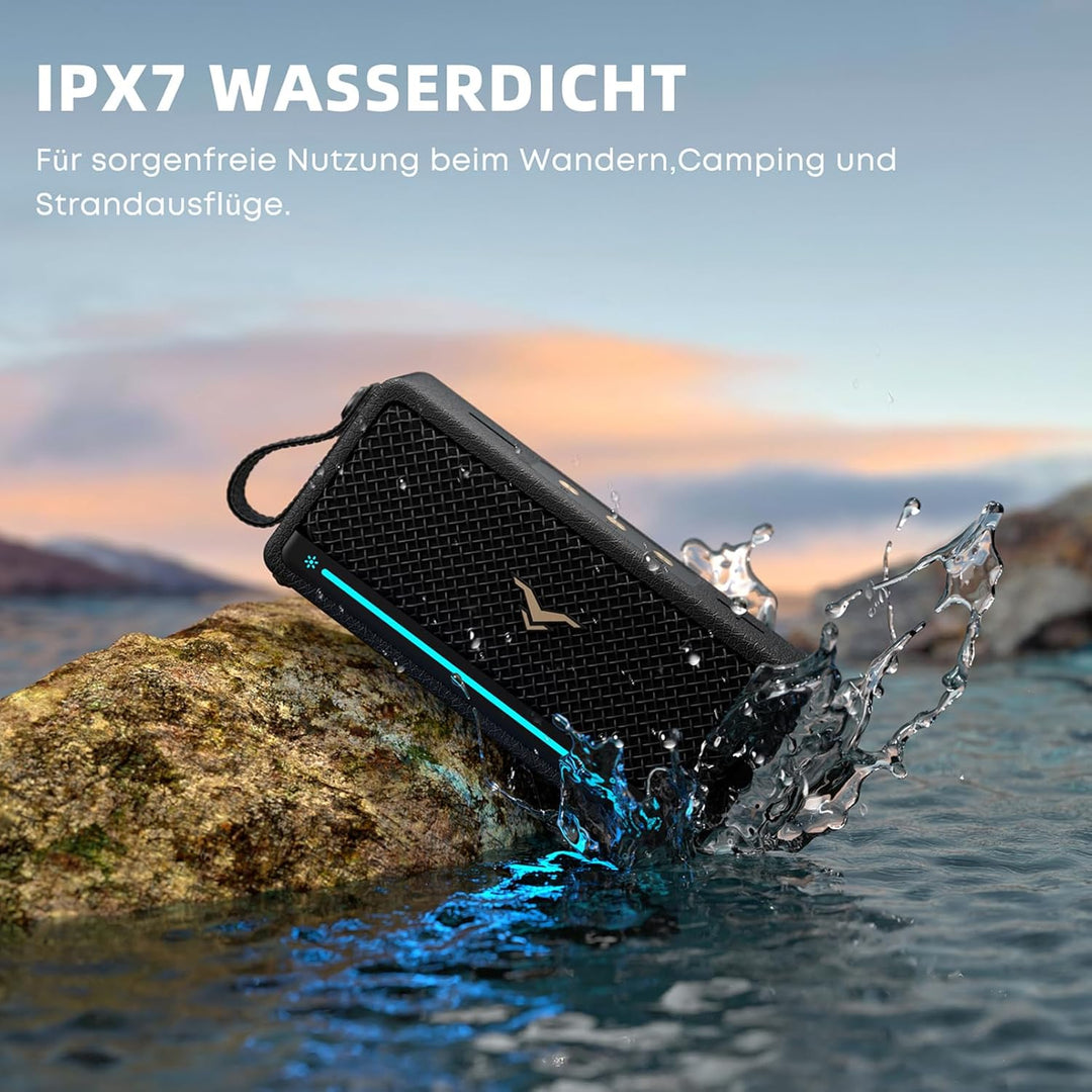 Tragbarer Bluetooth Lautsprecher, musikbox mit Licht, IPX7 Wasserdicht Bluetooth Box, 40W Starker St