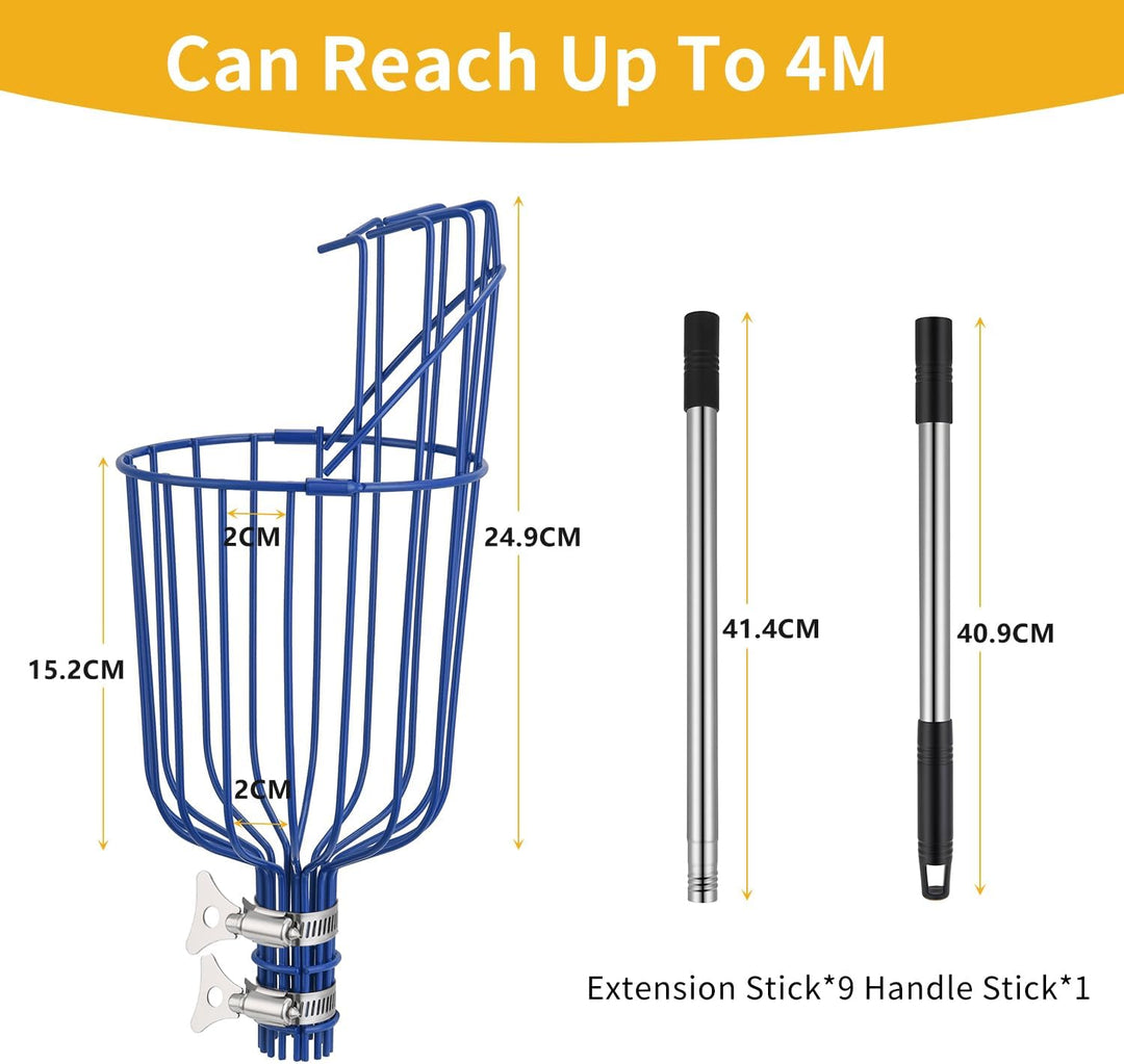 MaidMAX Obstpflücker mit Teleskopstiel aus Edelstahl 4 Meter, Apfelpflücker mit Gelenk und Schaumsto