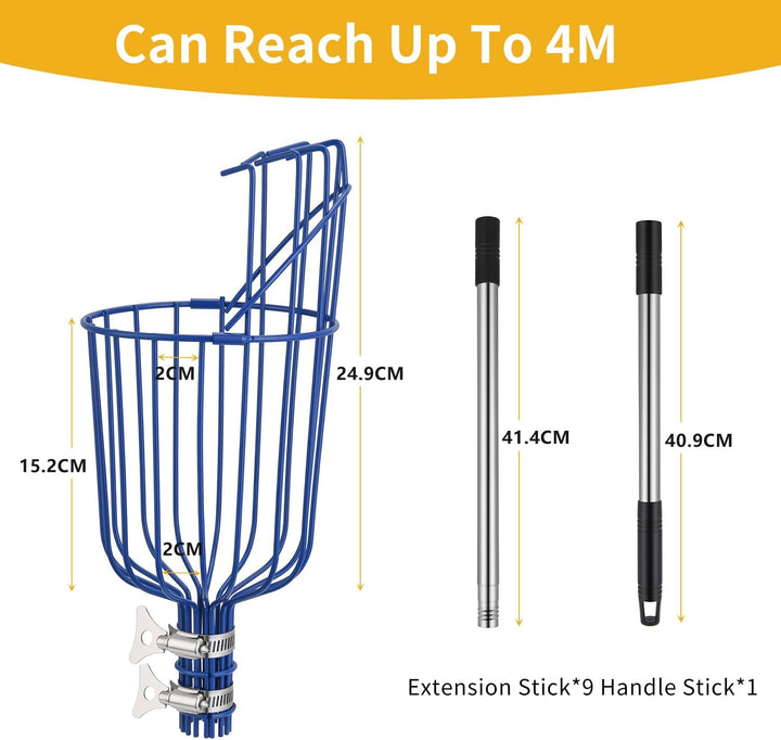 MaidMAX Obstpflücker mit Teleskopstiel aus Edelstahl 4 Meter, Apfelpflücker mit Gelenk und Schaumsto
