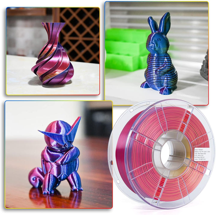 TRONXY 3D Drucker Filament, Triple Color Coextrusion PLA Filament 1.75mm, Seidenrot Gelb Blau Filame