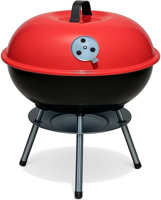 "Kompakter Kugelgrill 35 cm von Benson Garden – Tragbarer Holzkohlegrill mit einstellbarer Luftzufuh