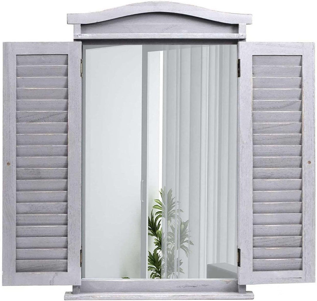 Mendler Wandspiegel Badspiegel Badezimmer Spiegelfenster mit Fensterläden, 71x46x5cm - Shabby grau,