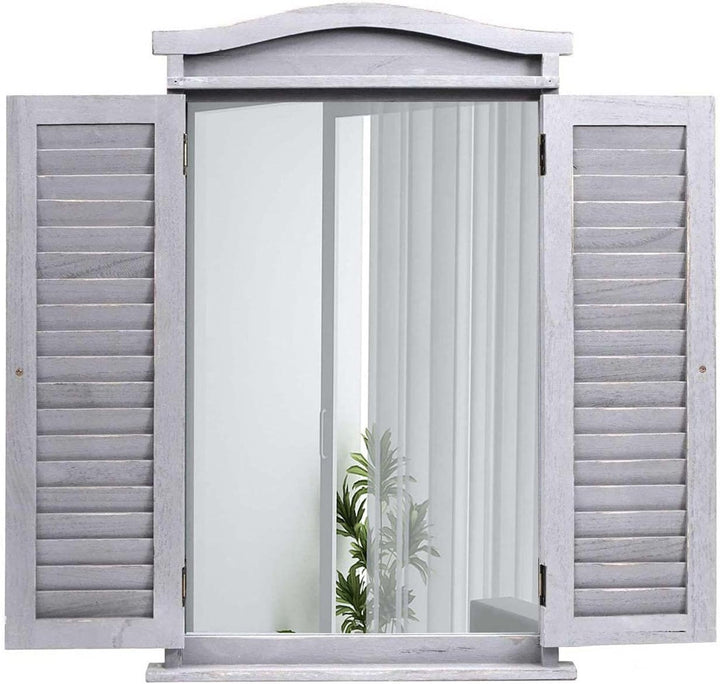 Mendler Wandspiegel Badspiegel Badezimmer Spiegelfenster mit Fensterläden, 71x46x5cm - Shabby grau,