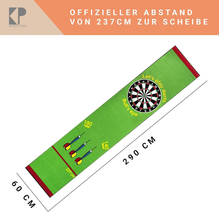 Kingpower Dartteppich mit Abwurflinie, Dart Zubehör mit Motiv, Dartmatte mit Oche, pflegeleichter Te