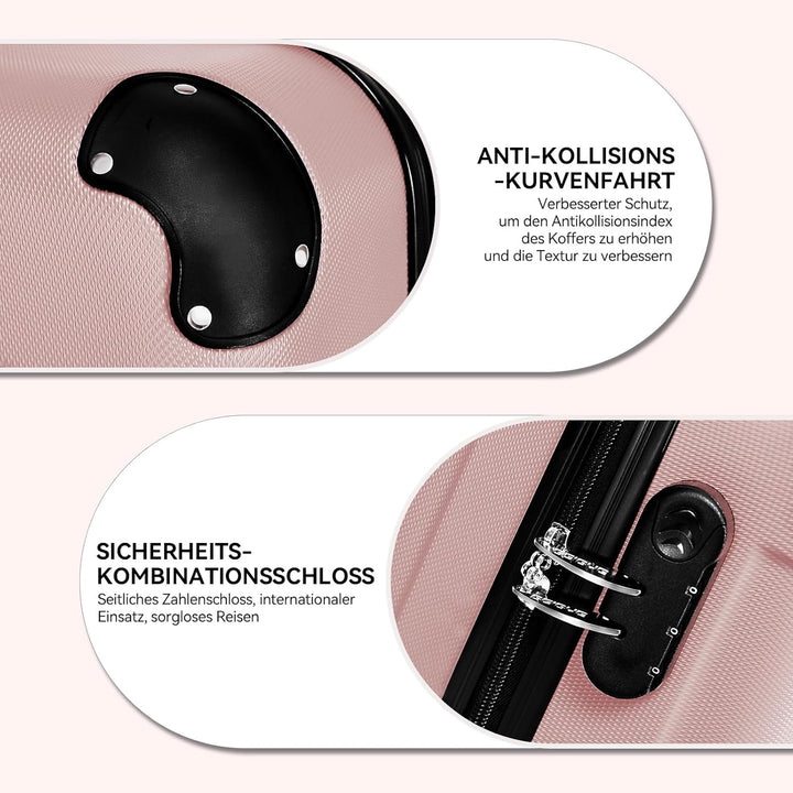 BEIBYE Hartschalen-Koffer Trolley Rollkoffer Reisekoffer Handgepäck 4 Rollen (M-L-XL-Set) (Rosa Gold