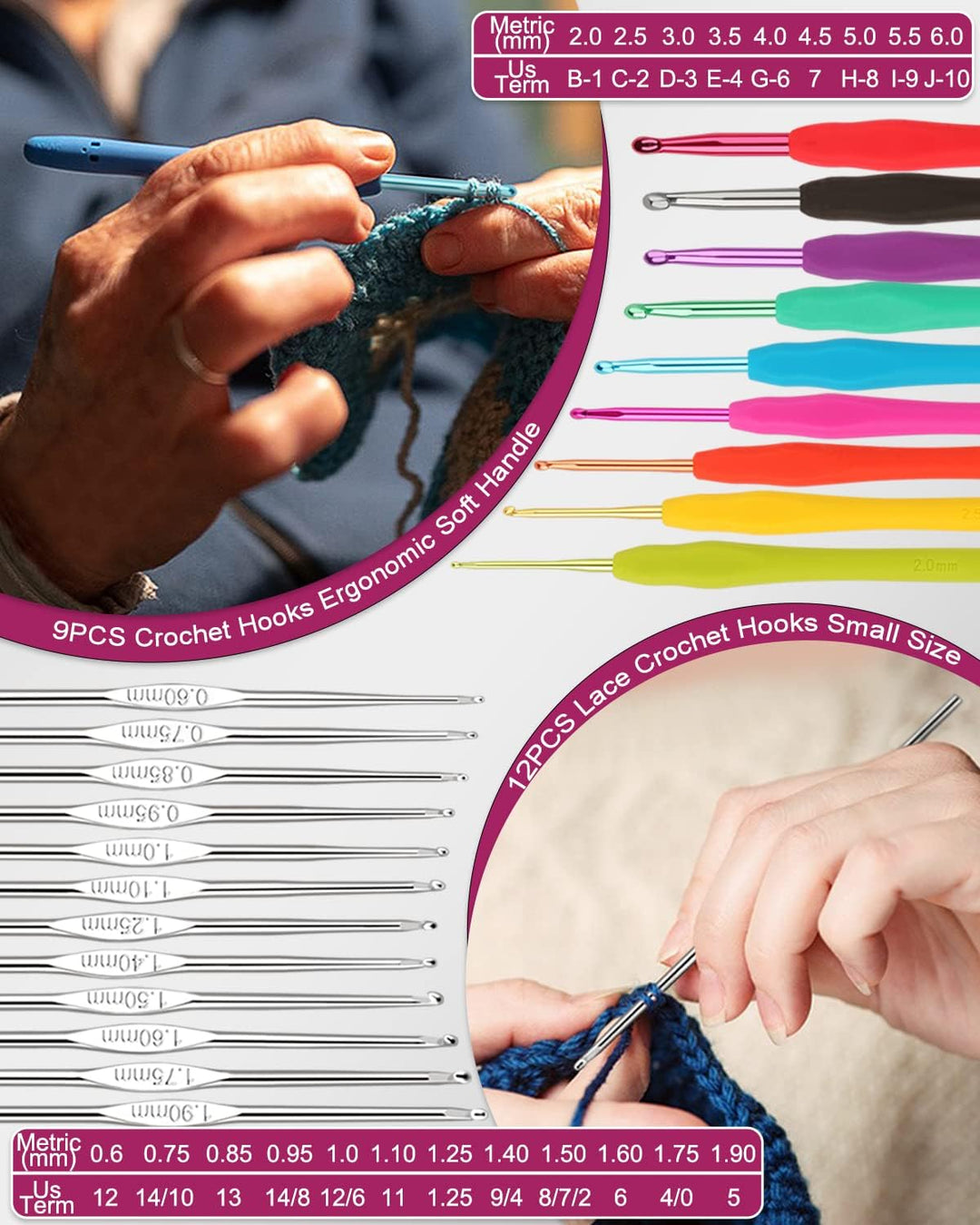 Coopay Häkelset für Anfänger, 71 Stück Häkelnadel Set mit Tasche und Wolle, Prämie Häkel Set mit Str