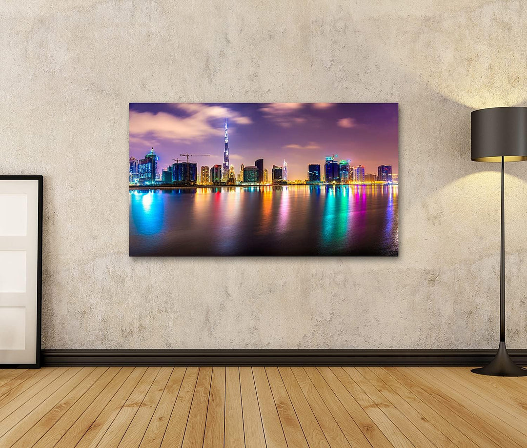 islandburner Bild auf Leinwand Dubai Skyline In Der Abenddämmerung UAE Bilder Wandbilder Poster Lein
