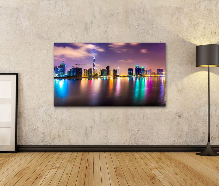islandburner Bild auf Leinwand Dubai Skyline In Der Abenddämmerung UAE Bilder Wandbilder Poster Lein