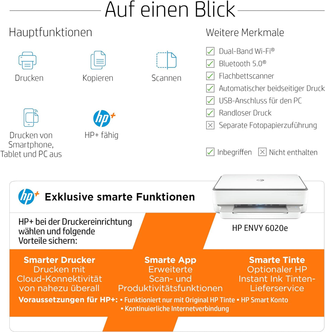 HP ENVY 6020e Multifunktionsdrucker, 6 Monate gratis drucken mit HP Instant Ink inklusive, HP+, Druc
