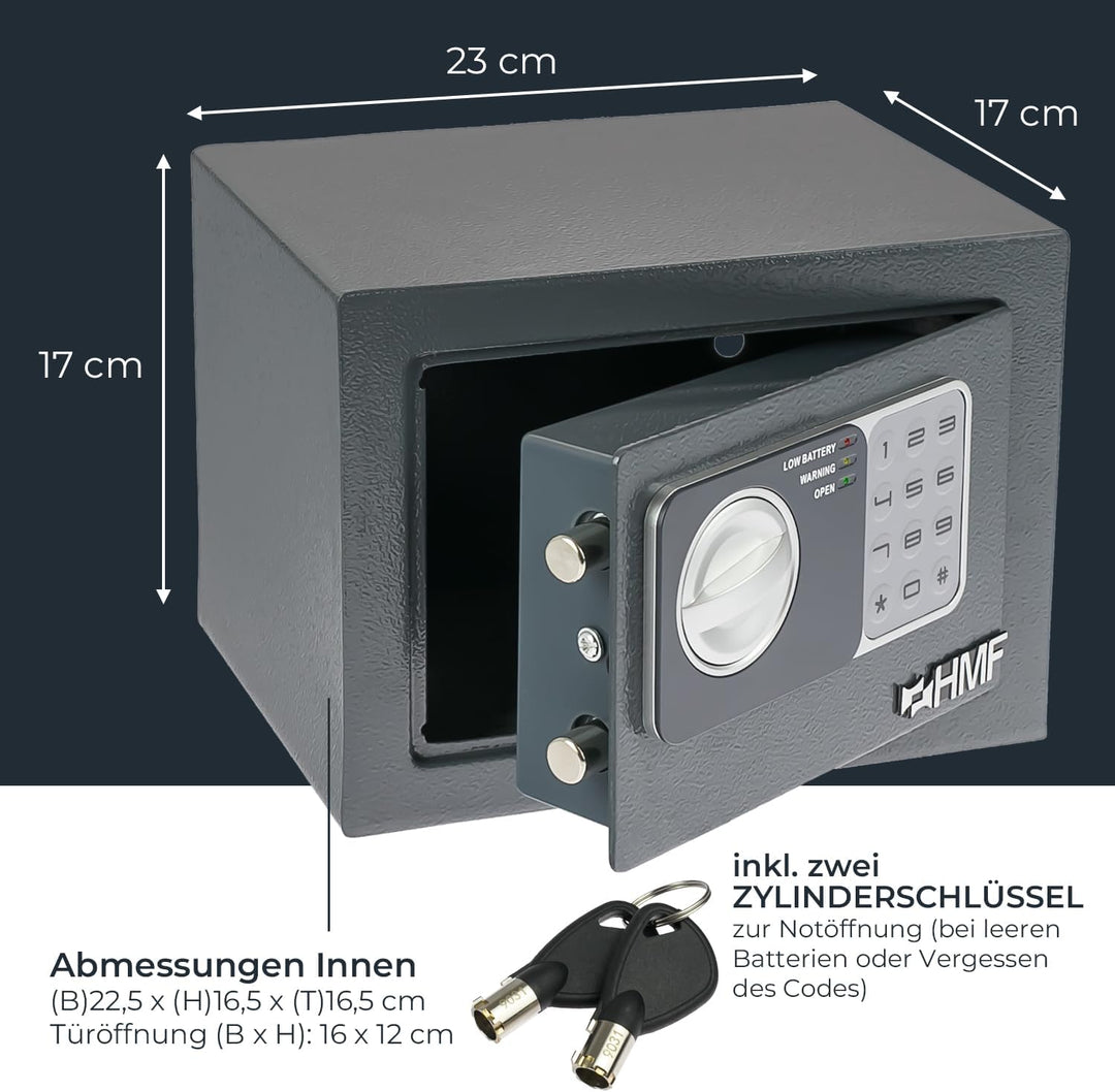HMF 46126-11 Safe Tresor klein mit Zahlenschloss, Möbeltresor | 23 x 17 x 17 cm | Anthrazit, Anthraz