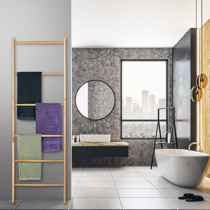 Relaxdays Handtuchleiter Holz, 6 Sprossen, Wäscheleiter Handtücher & Kleidung, HxB 170 x 55 cm, Bade