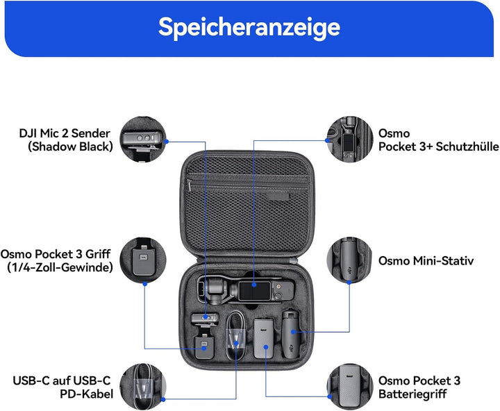 DJI Osmo Pocket 3 Zubehör, Tasche + Objektivschutz + Displayschutzfolie, Tragbarer Aufbewahrungs Kof
