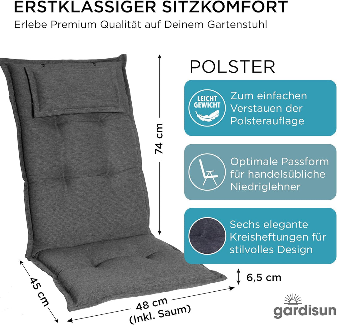 gardisun Gartenstuhlauflagen Hochlehner mit Kopfteil I Extra Dicke Sitzauflagen I Made in Europe I P